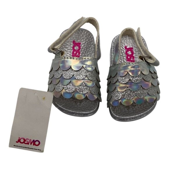 Josmo Baby Girls Silver Glitter Fish Scales Sandals Size 1 Adjustable Strap - Picture 4 of 8